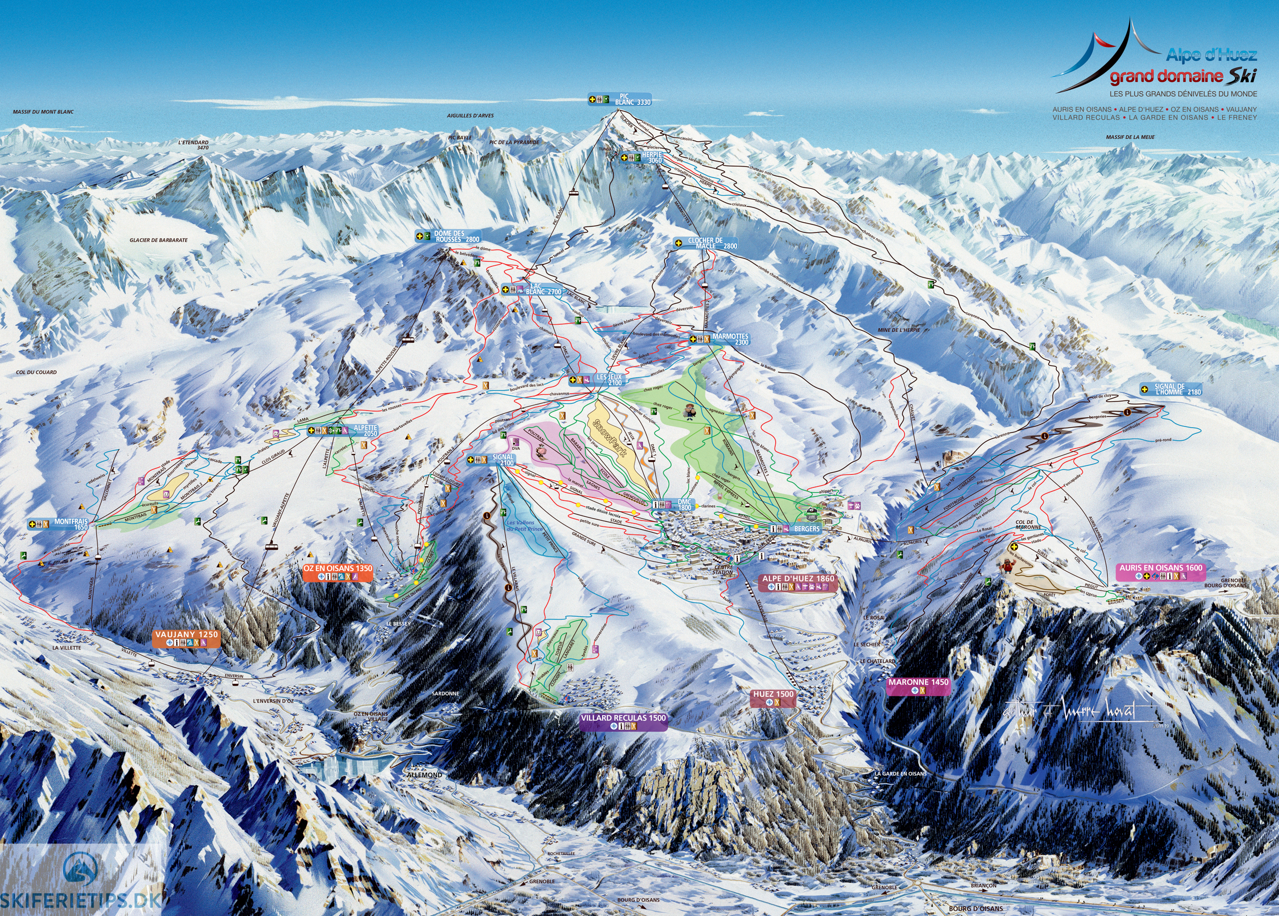 Alpe d'Huez Pistekort Se kort over skilifter