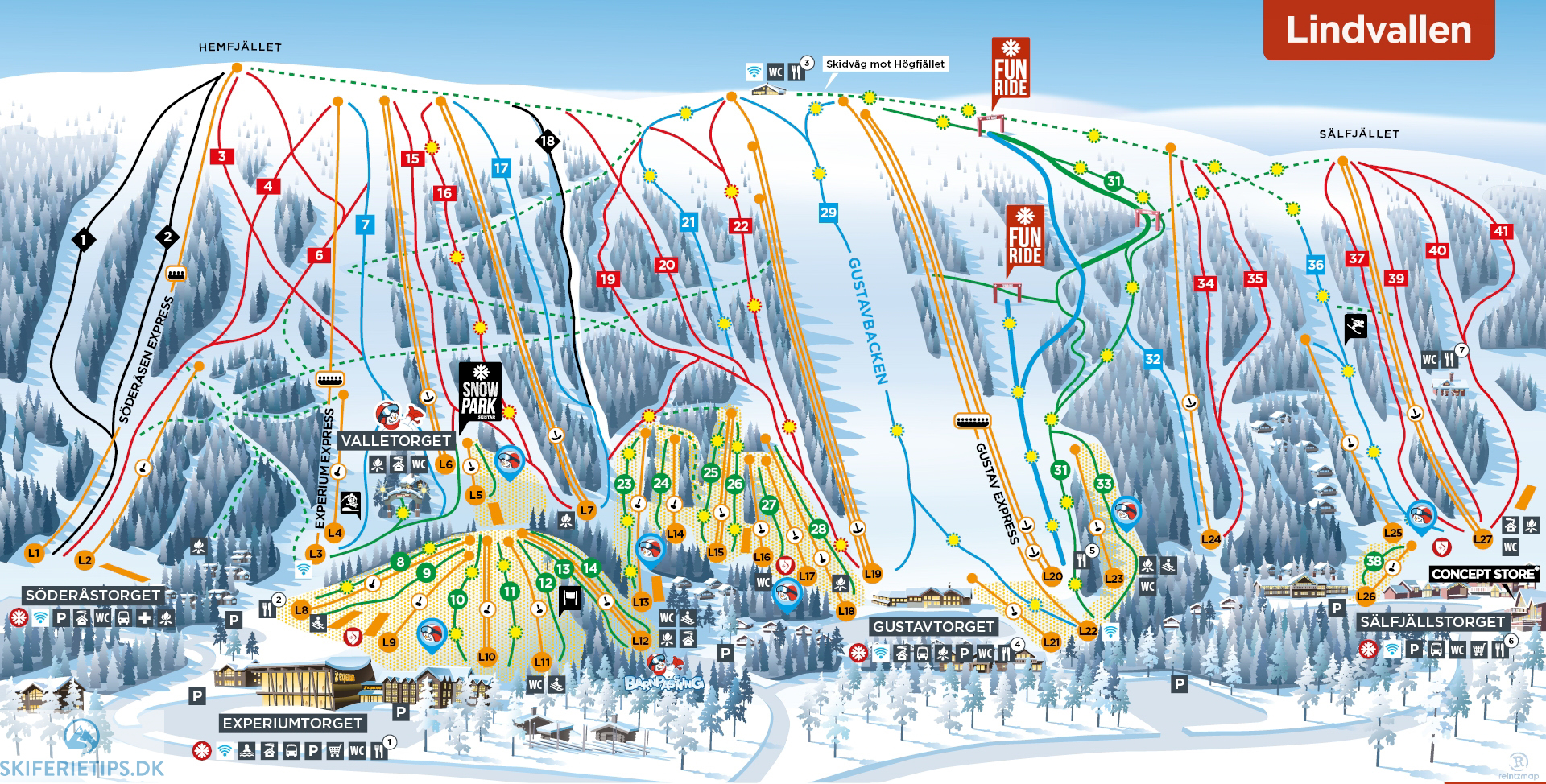 Pistekort Sälen – Lindvallen, Högfjället, Tandådalen og Hundfjället